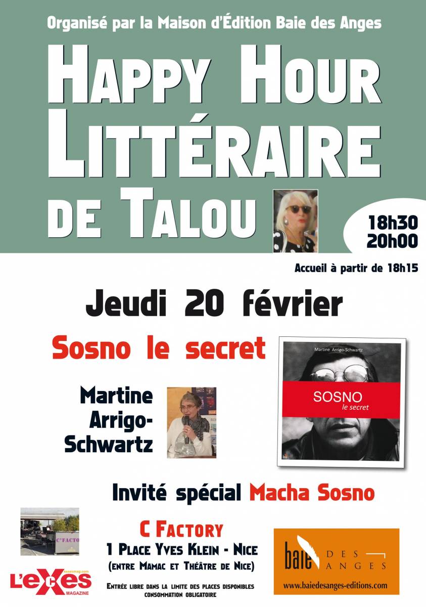 Happy Hour Littéraire de Talou Sosno le secret avec Martine Arrigo-Schwartz. Invitée spéciale : Macha Sosno